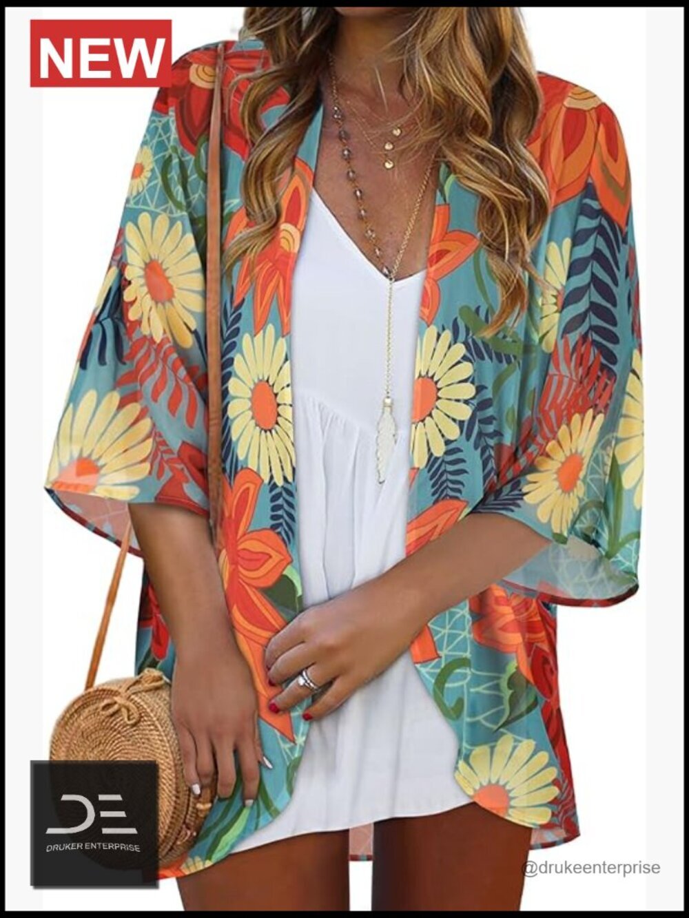 Chiffon Open Front Kimono Cover Up Floral Print Resort Wear Cardigan